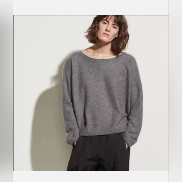 Vince Grey Wool Angora Blend Boat Neck High-Low Sweater Lg - Picture 2 of 8